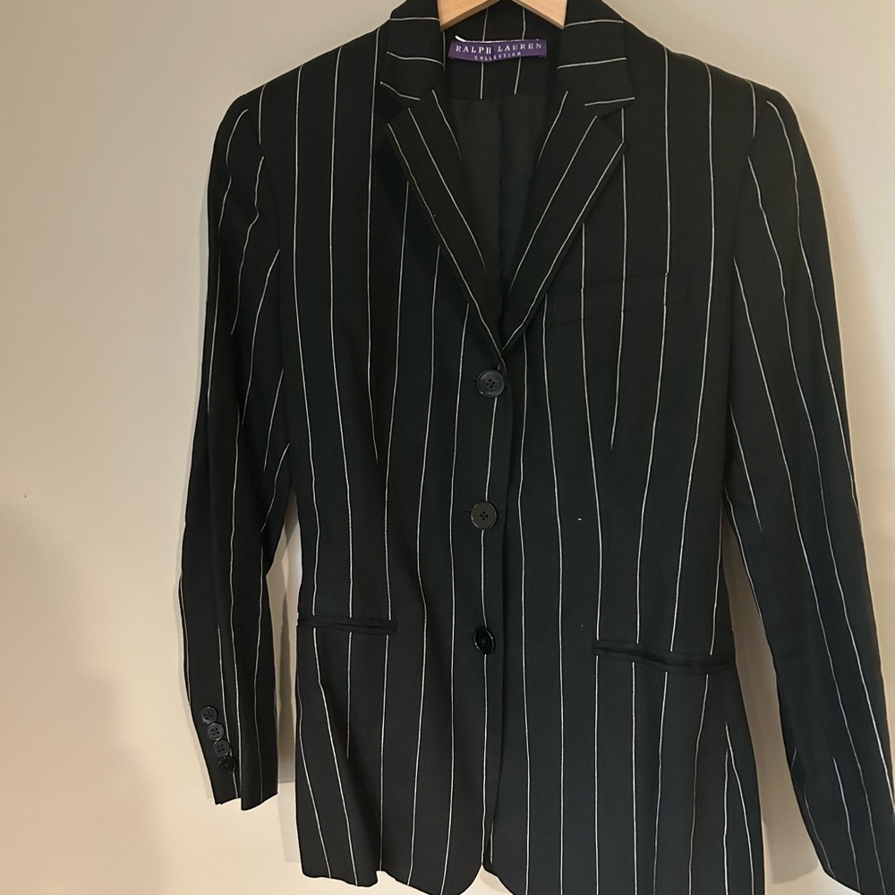 Ralph Lauren Collection Black Pinstripe Blazer Women’s Designer Tailored Jacket